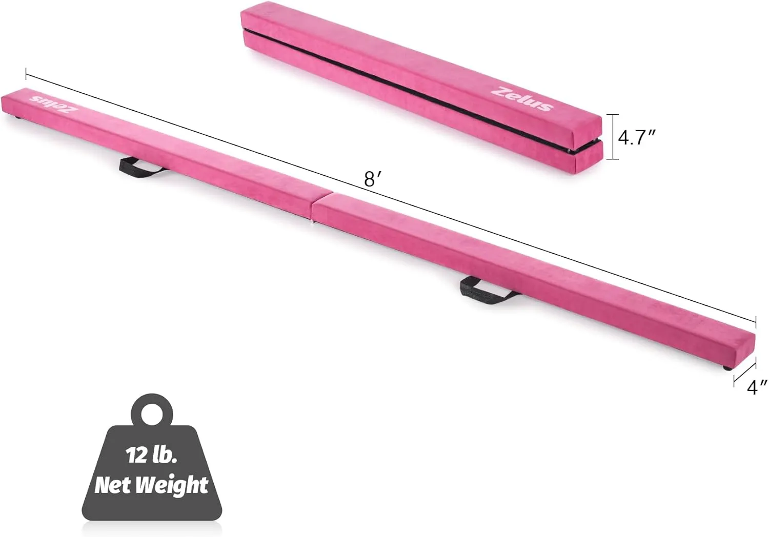 ZELUS 8' Folding Gymnastics Balance Beam, Floor Balance Beam w/Carry Handles Anti-Slip Base for Kids, Beginners & Professional Gymnasts