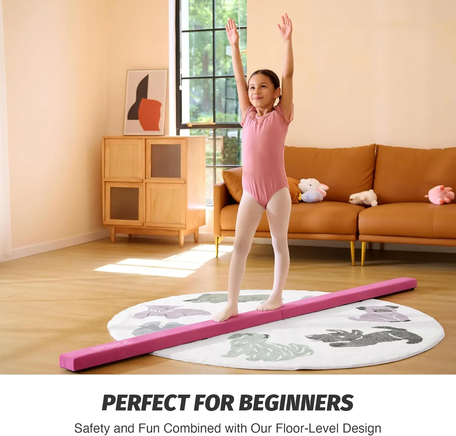 ZELUS 8' Folding Gymnastics Balance Beam, Floor Balance Beam w/Carry Handles Anti-Slip Base for Kids, Beginners & Professional Gymnasts