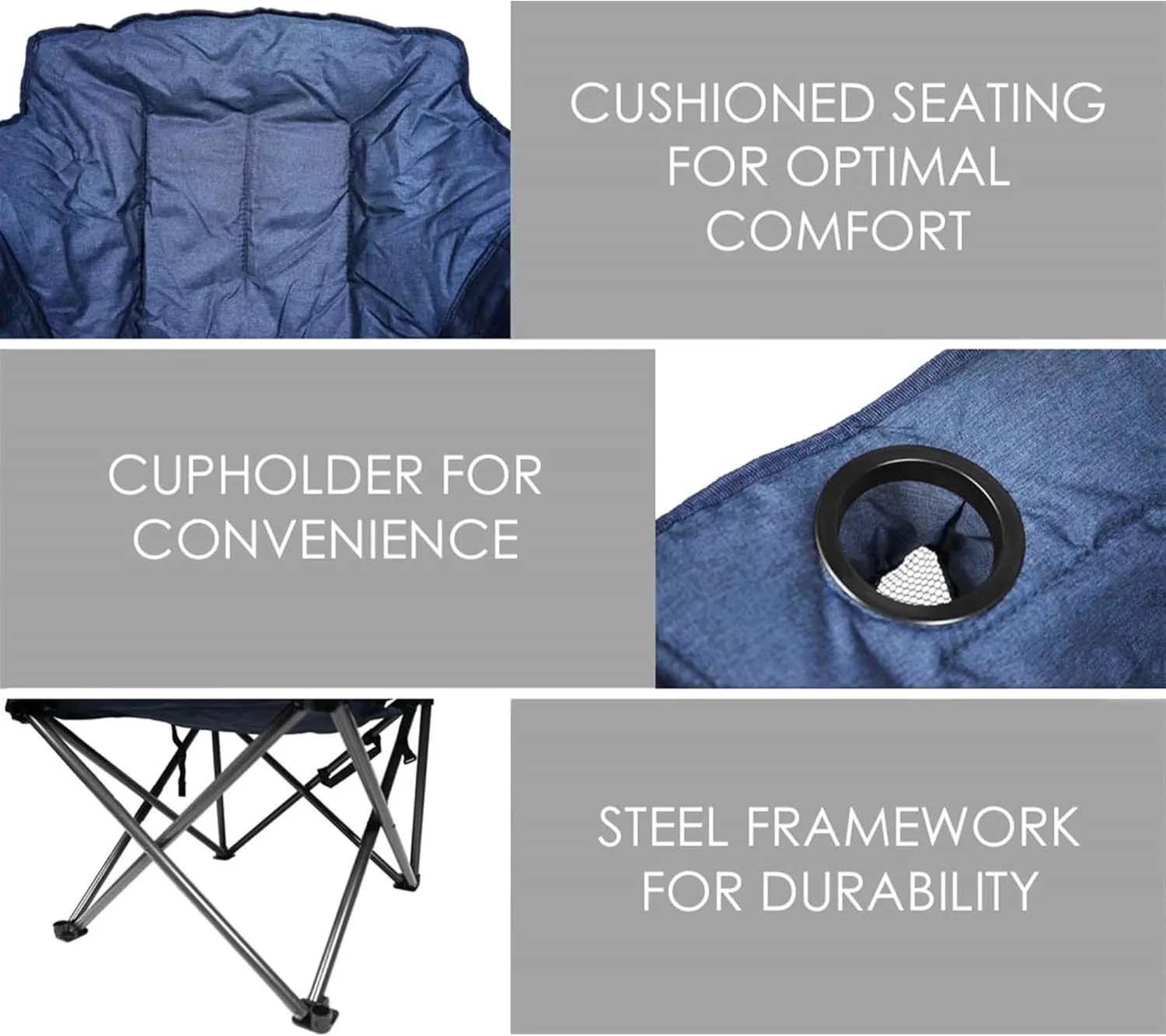 Zenithen Limited Foldable Portable Guidesman Padded Folding Chair, Perfect for Camping, Outdoor Sporting Events, Patio Furniture and Campires, Navy Blue (Pack of 1)